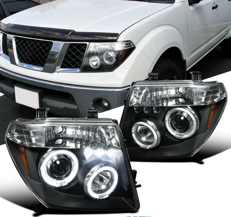 For 05-08 Nissan Frontier 05-07 Pathfinder Black LED Halo Projector Headlights - NINTE