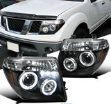 For 05-08 Nissan Frontier 05-07 Pathfinder Black LED Halo Projector Headlights