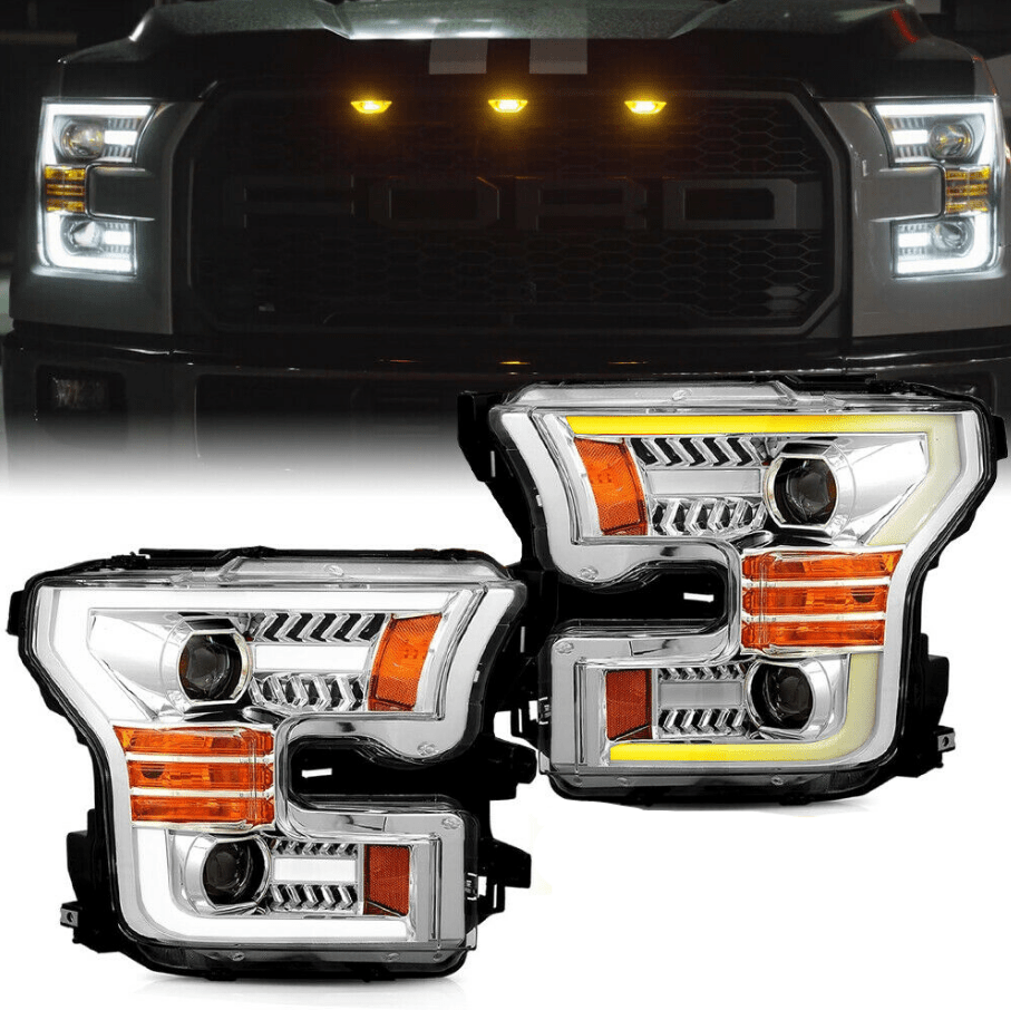 Ninte Headlight For 2015-2017 Ford F-150 Xl Xlt Led Projector Head Lamp Pair Chrome Housing