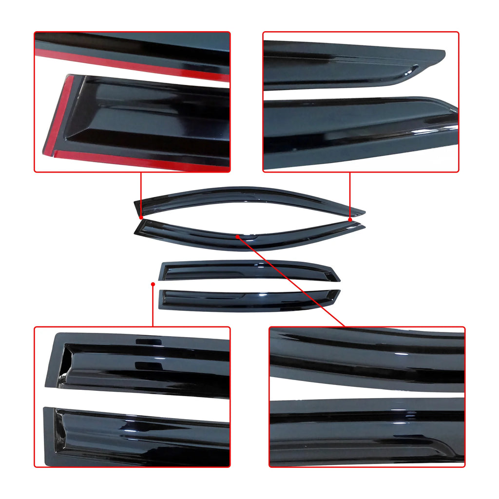 NINTE In-Channel Window Visor Rain Guard Deflector Fit For Honda Civic Hatchback 2016-2021 UK Euro Spec Smoked Black Trim - NINTE
