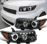 Fit Scion 08-10 xB LED Halo Black Projector Headlights Driving Head Lamps Pair