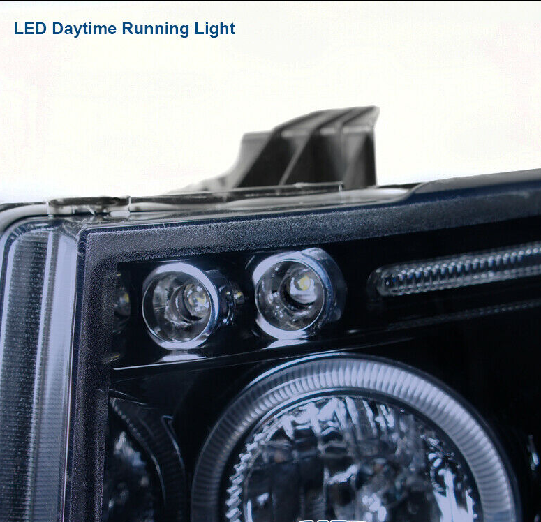 For Chevy 07-14 Silverado 1500 2500 3500 Black LED Halo Projector Headlights - NINTE