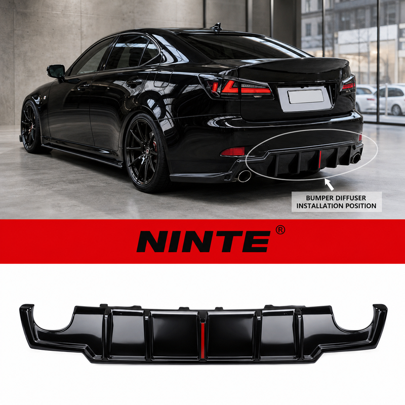 NINTE Rear Bumper Diffuser Kit Fit for Lexus IS250 IS350 2006-2013 Gloss Black LED JDM Style