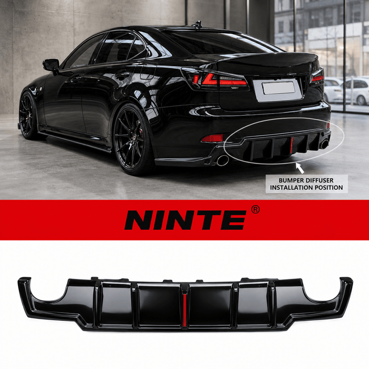 NINTE Rear Bumper Diffuser Kit Fit for Lexus IS250 IS350 2006-2013 Gloss Black LED JDM Style - NINTE