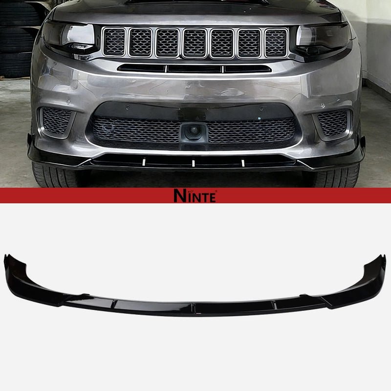 NINTE Front Lip Spoiler For 2014 - 2021 Jeep Grand Cherokee SRT/2018 - 2021 Trackhawk Front Bumper Lip Spoiler Splitter Guard Bodykit Glossy Black ABS 3Pcs - NINTE
