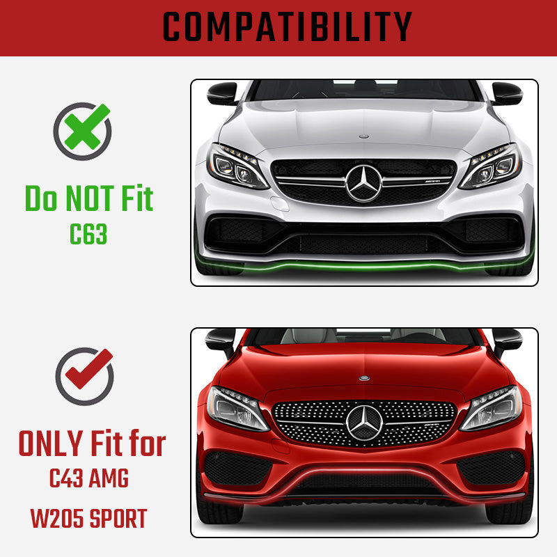 NINTE Front Bumper For 2015-2018 Mercedes-Benz C43  C-Class W205/C205 Sport AMG-Line Front Lip Splitter