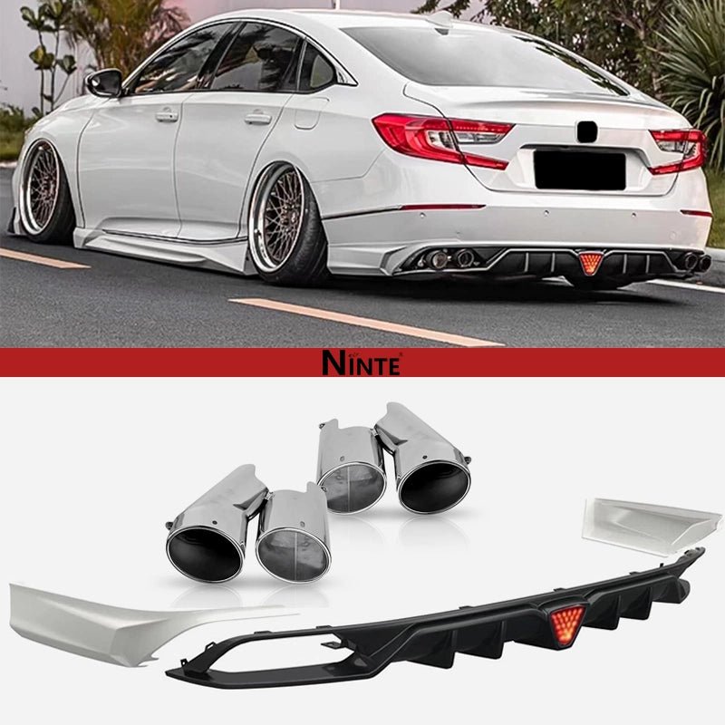 NINTE Rear Diffuser W/Led Brake Light For 2018 - 2022 Honda Accord including Corner Apron Spats - NINTE