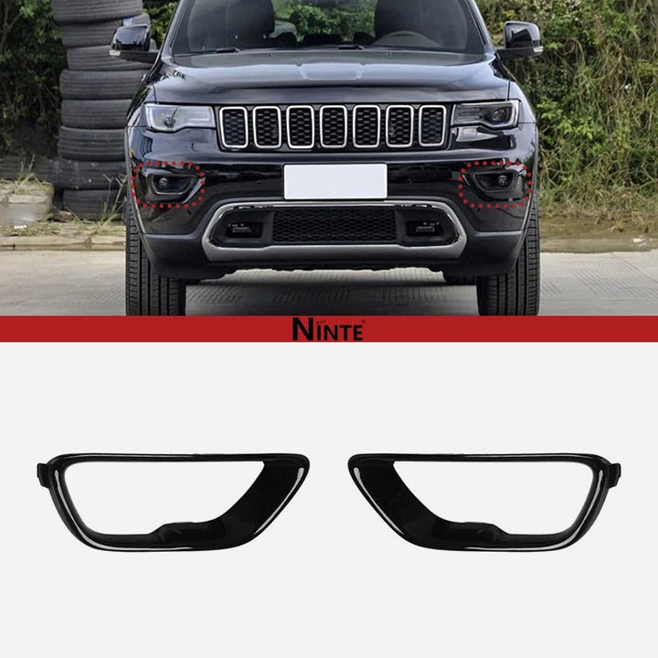 NINTE Front Fog Light Cover For 2018 - 2021 Jeep Grand Cherokee Gloss Black Trim Overlay - NINTE
