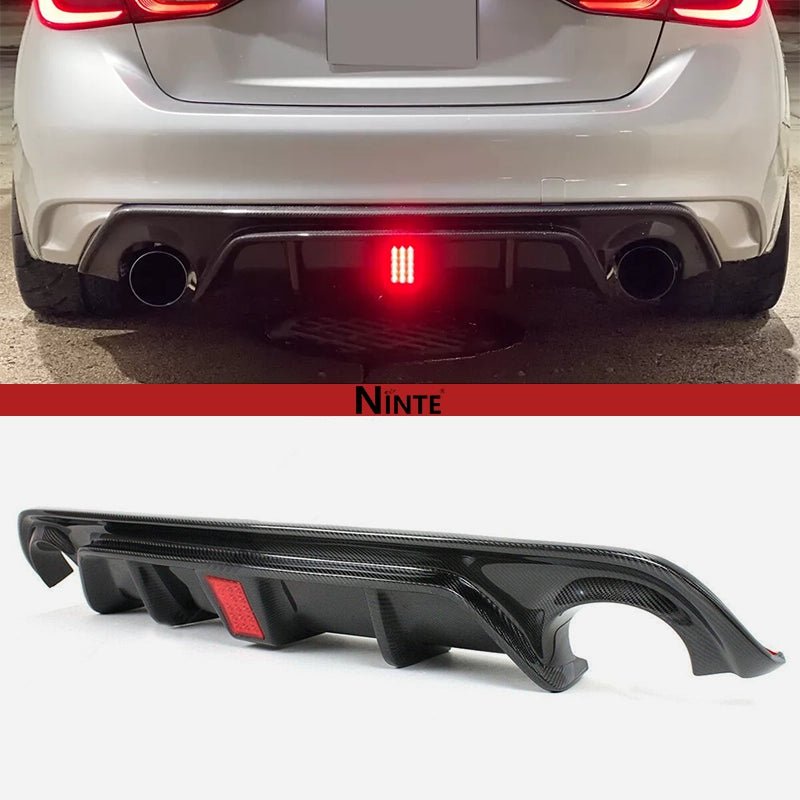 NINTE For 2018 - 2024 Infiniti Q50 Rear Diffuser Real Carbon Fiber With LED Brake Light Rear Lip Diffuser - NINTE