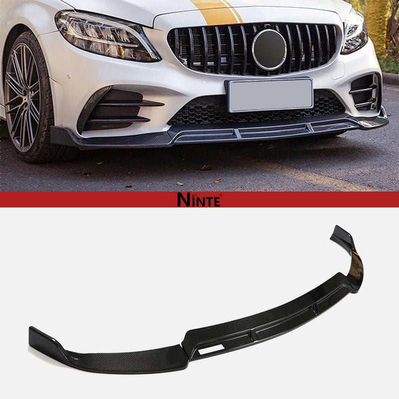 NINTE Brabus Style Front Lip For 2019 - 2021 Benz W205 2019 - 2023 C205 A205 C - Class Sport C300 ABS 3PCs Front Bumper Splitters - NINTE