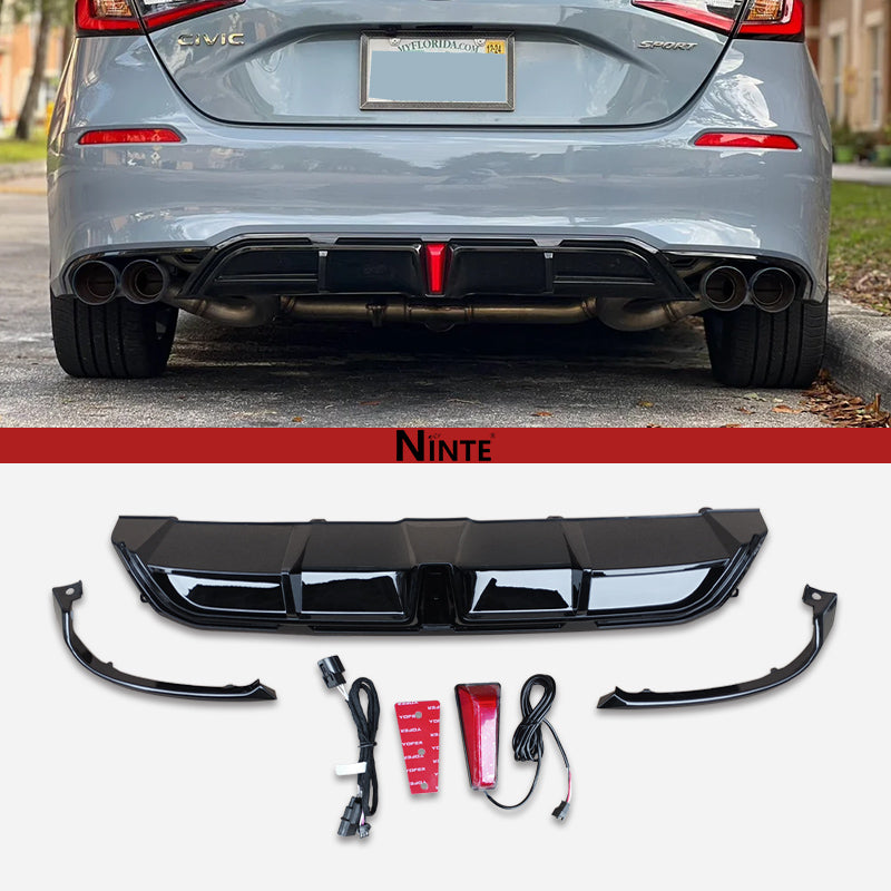 NINTE Rear Diffuser W/LED Brake Light For 2022-2024 11th Honda Civic Hatchback