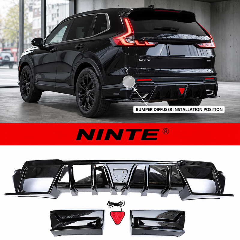NINTE Rear Bumper Diffuser Lip Spoiler Kit Fit for Honda CR-V CRV 2023-2026 Gloss Black LED