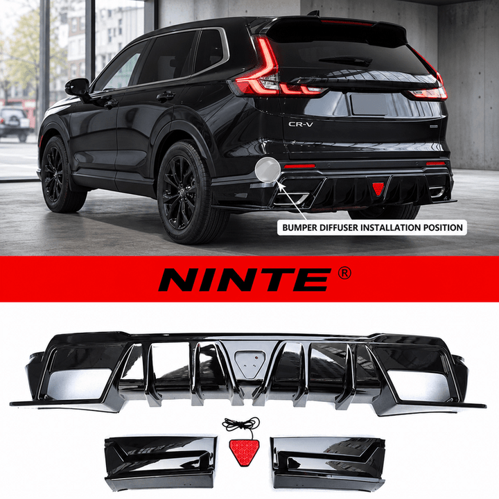 NINTE Rear Bumper Diffuser Lip Spoiler Kit Fit for Honda CR-V CRV 2023-2026 Gloss Black LED - NINTE