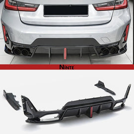 NINTE Rear Diffuser with LED Brake Light For 2023 - 2025 BMW 3 Series G20 LCI Gloss Black - NINTE