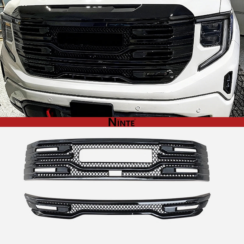 NINTE For 2022-2025 GMC Sierra 1500 AT4 SLT Grille Cover ABS Mesh Style with Camera Hole Non-replacement