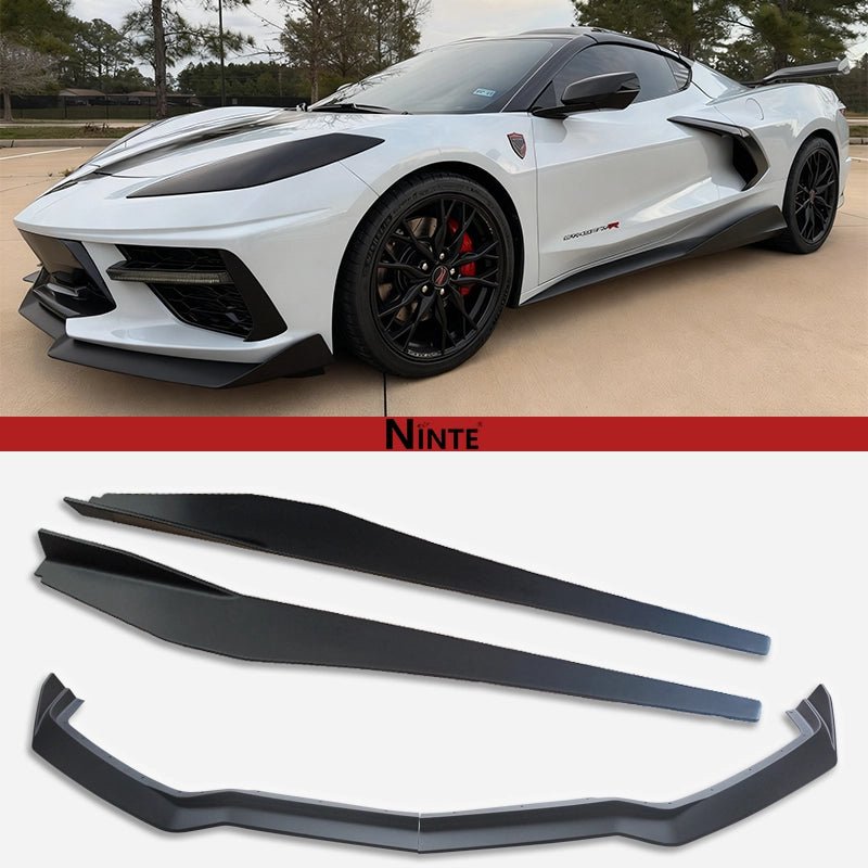 NINTE For 2020 - 2024 Chevy Corvette C8 Front Lip Side Skirts Gloss Black Bottom Line Style Lips - NINTE