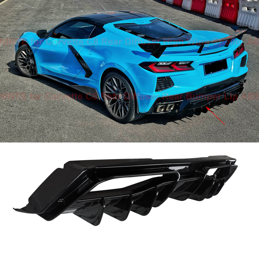 NINTE For 20-23 Chevy Corvette C8 Rear Diffuser NINTE Style ABS Add-on Gloss Black