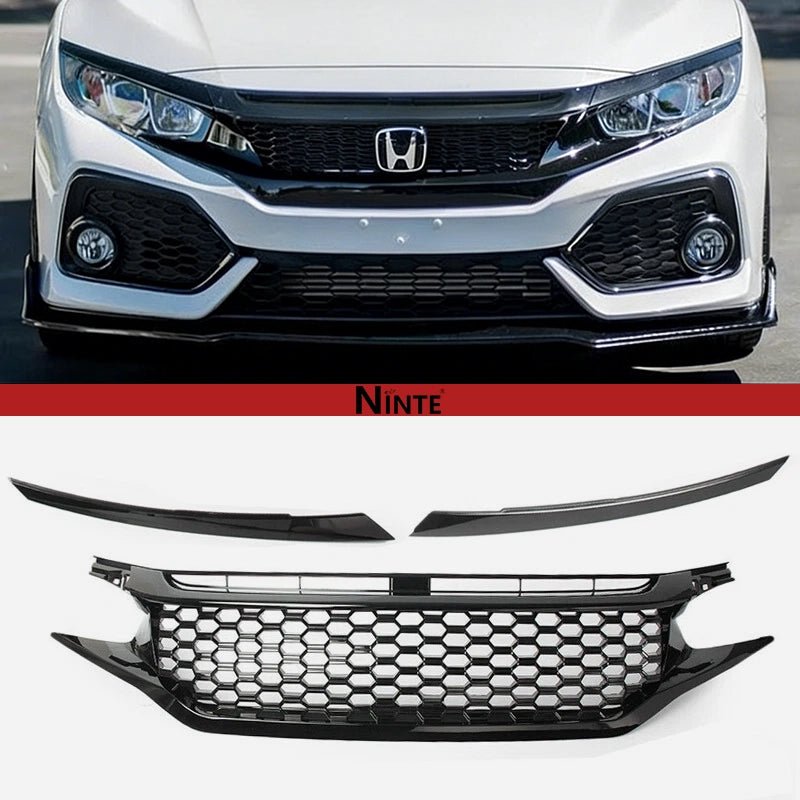 NINTE JDM Honeycomb Mesh Front Hood Grille With Eye Lids For 2016-2021 Honda Civic