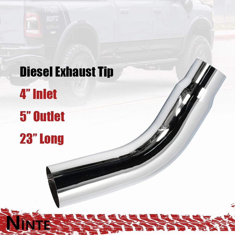 NINTE Diesel Exhaust Chrome Turndown Elbow Tip 4" - 5"/5" - 6" Inlet Outlet 23" Long - NINTE