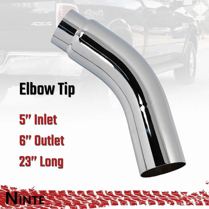 NINTE Diesel Exhaust Chrome Turndown Elbow Tip 5" Inch Inlet 6" Outlet 23" Long - NINTE