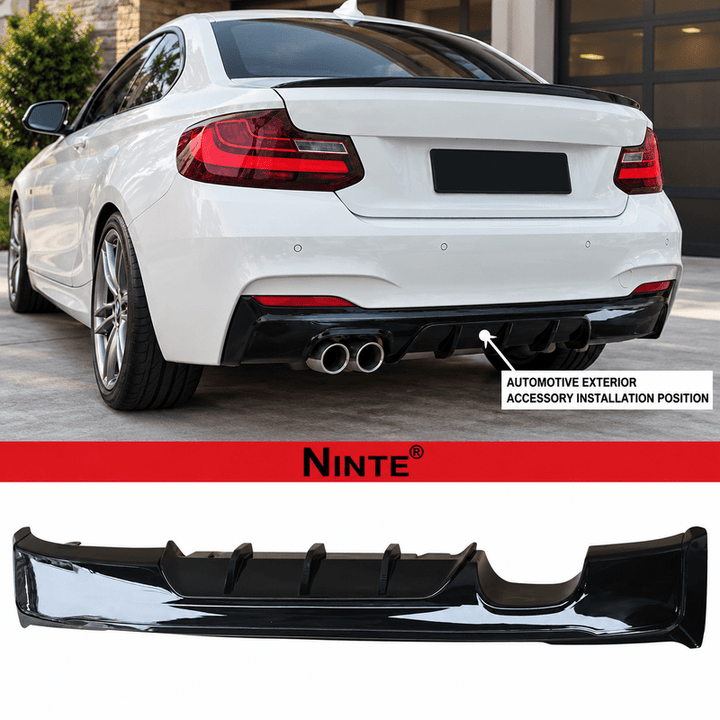 NINTE Rear Bumper Diffuser Lip Splitter Fit for 2014-2021 BMW 2 Series F22 Coupe Painted Gloss Black One Piece Left Side Dual Exhaust Sport Style Without Logo - NINTE