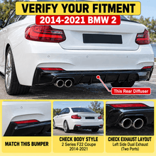NINTE Rear Bumper Diffuser Lip Splitter Fit for 2014-2021 BMW 2 Series F22 Coupe Painted Gloss Black One Piece Left Side Dual Exhaust Sport Style Without Logo - NINTE