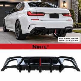 NINTE Style Rear Diffuser W/LED Light For 2019-2022 BMW G20 G28 3 Series M Sport - NINTE