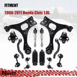 NINTE 14pcs Front Lower Control Arm Ball Joint Swaybar Tierod for 2006 - 2011 Honda Civic - NINTE
