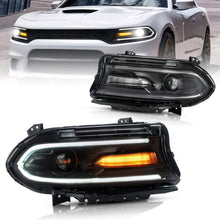 Charger l&#39;image dans la galerie, NINTE for 2015-2023 Dodge Charger Headlight Pair Fits SRT RT GT Hellcat Widebody All Model Halogen Black Housing  Projector Head Light