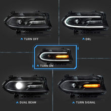 Laden Sie das Bild in den Galerie-Viewer, NINTE for 2015-2023 Dodge Charger Headlight Pair Fits SRT RT GT Hellcat Widebody All Model Halogen Black Housing  Projector Head Light