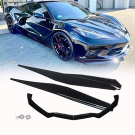 NINTE For 2020 - 2024 Chevy Corvette C8 Front Lip Side Skirts Gloss Black Bottom Line Style Lips - NINTE