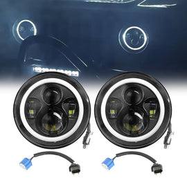 NINTE 7 inch Round LED Headlight Hi/Lo Beam H6024 Projector DOT Approved, White/Amber Halo DRL/Turn Signal Compatible with Wrangler JK TJ CJ LJ/Miata MX5/ Century/MG MGB - NINTE