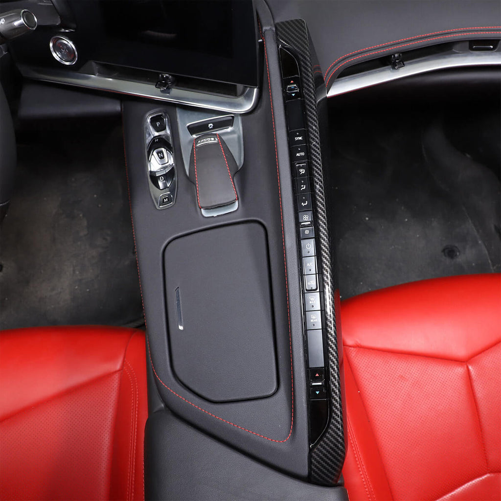NINTE For 20-23 Corvette C8 Center Console Side Trim Cover Strip ABS Carbon Fiber Look