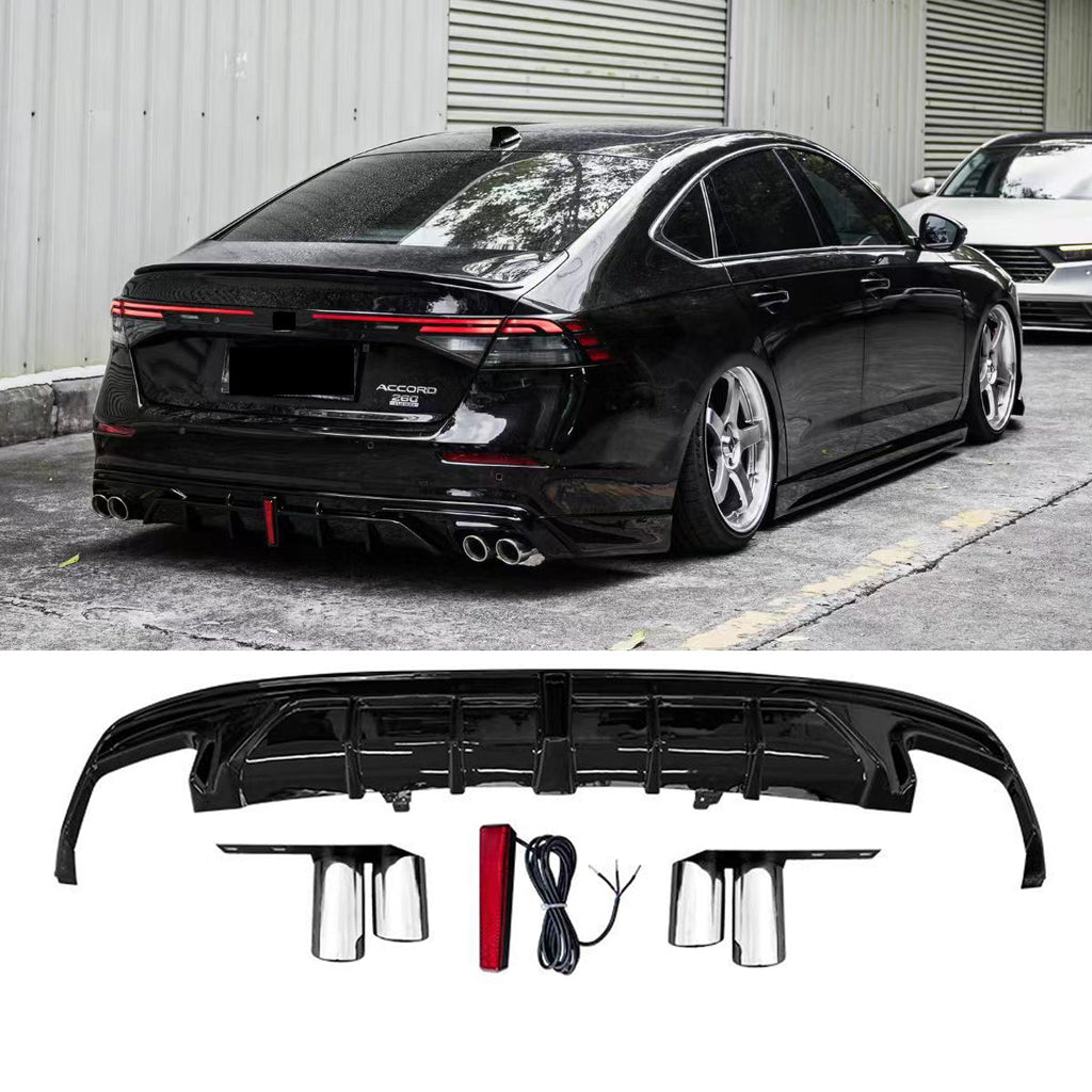 NINTE For 2023-2024 Honda Accord Rear Diffuser Glossy Black With Tips