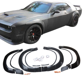 NINTE Fender Flares for 2015 - 2021 Dodge Challenger Hellcat Model, Demon Style PP Unpainted Black Fender Flares - NINTE