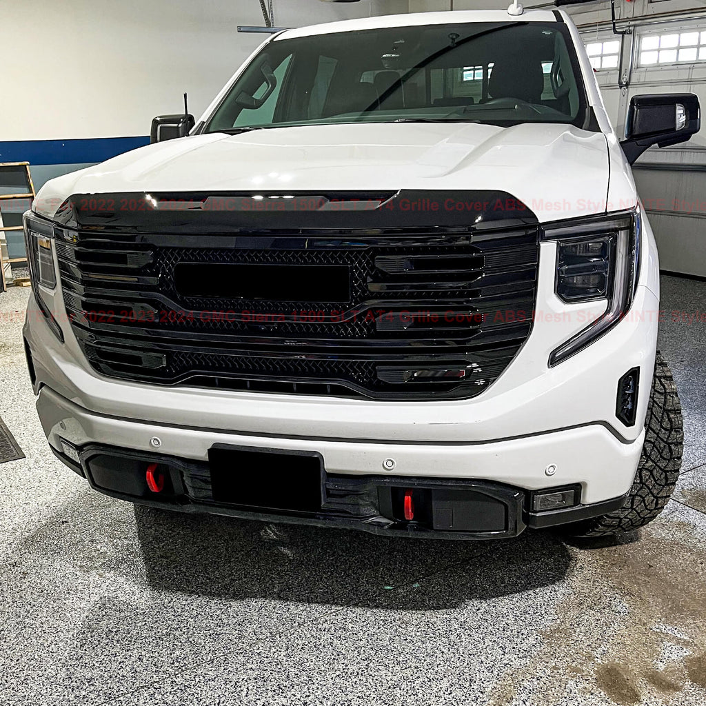 NINTE For 2022-2024 GMC Sierra 1500 SLT AT4 Grille Cover ABS Mesh StyleNINTE For 2022 2023 2024 GMC Sierra 1500 Upper Grille Hood Bulge Cover ABS