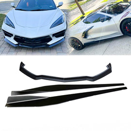 NINTE For 2020 - 2024 Chevy Corvette C8 Front Lip Side Skirts Gloss Black Bottom Line Style Lips - NINTE