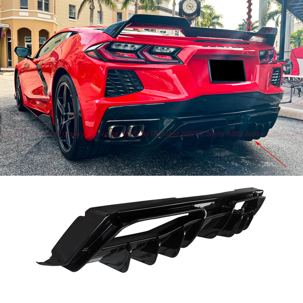 NINTE For 20-23 Chevy Corvette C8 Rear Diffuser NINTE Style ABS Add-on Gloss Black