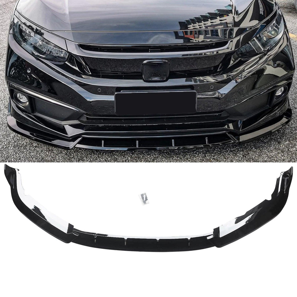 MC Style JDM Black Front Bumper Lip Splitter Kit For 2022-2024 Honda Civic 11th Gen (Sedan/Si/Hatchback)