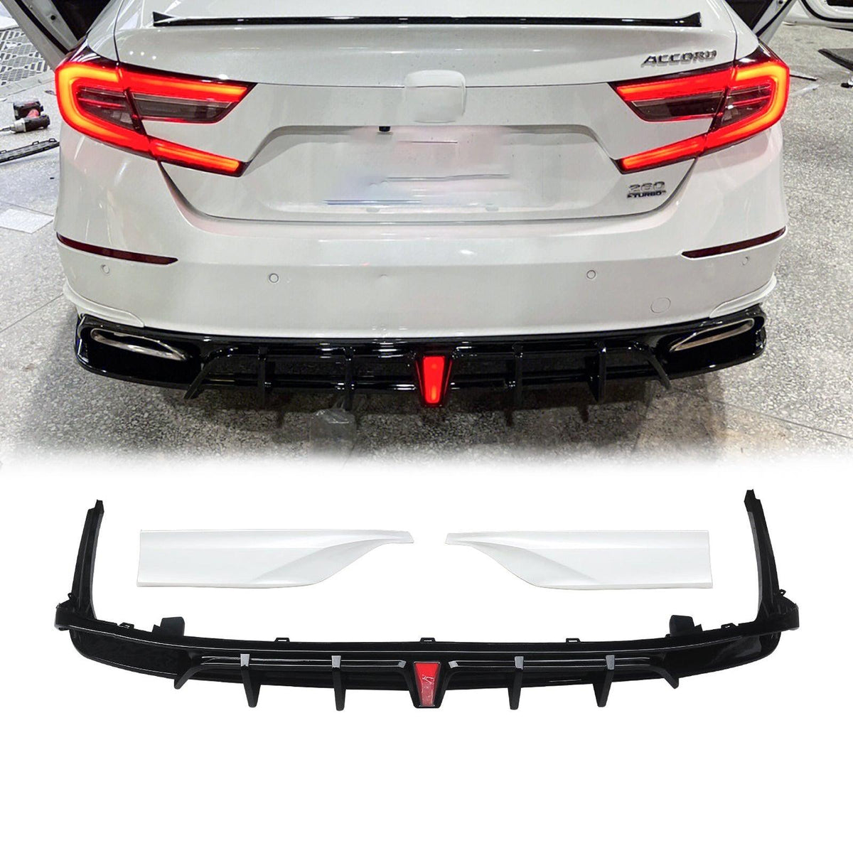 thumbnail image 2 of IKON MOTORSPORTS Gloss Black Rear Diffuser For 2018-2022 Honda Accord Sport - With Real LED Lights! 2 of 2