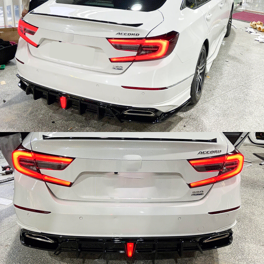NINTE Rear Diffuser For 2018-2022 Honda Accord with LED Brake Light Apron Spats ABS Painted Rear Lip