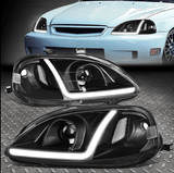 NINTE For 1999 2000 Honda Civic Black Housing Clear Corner Projector Headlights