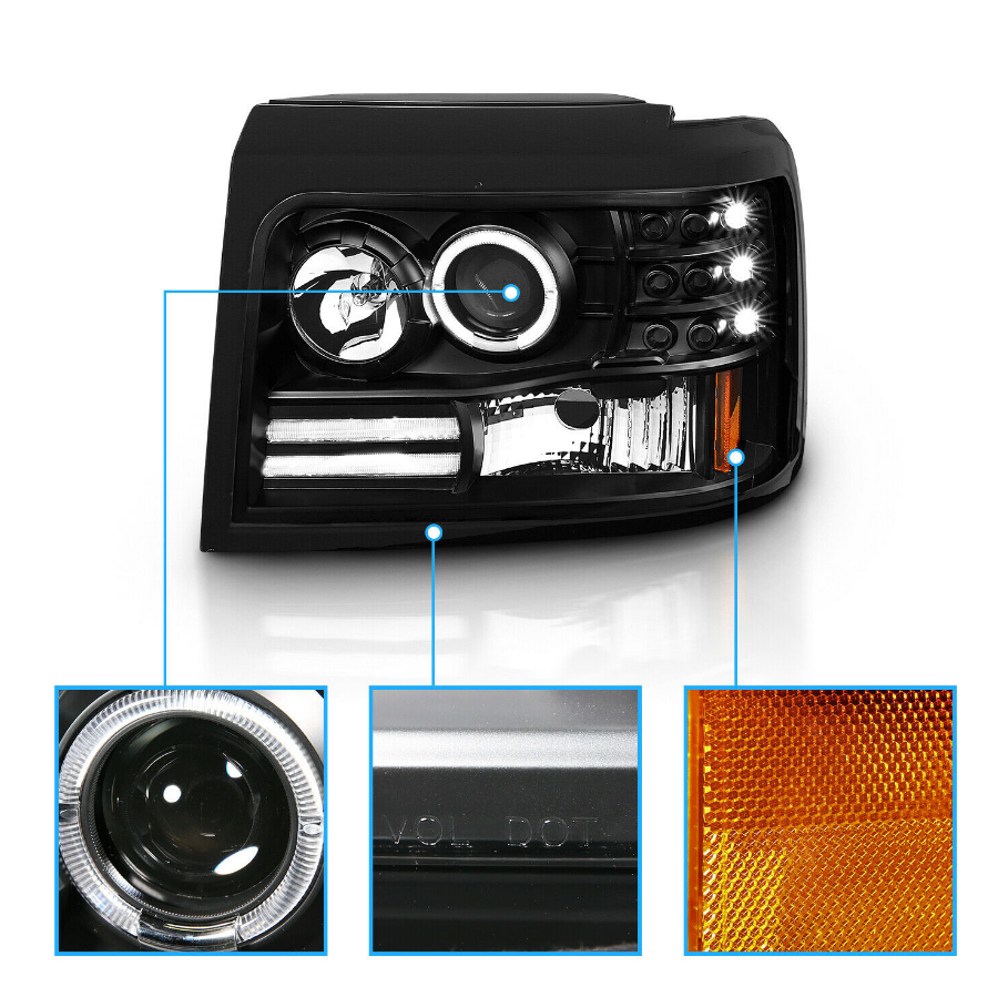 NINTE 1992-1996 Ford Bronco/F150/F250/F350 Projector Black Headlight [LED Halo] - NINTE