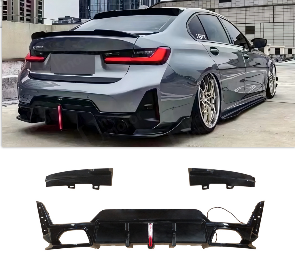 NINTE For 2023 2024  BMW 3 Series G20 LCI Gloss Black Rear Lower Diffuser with LED Light