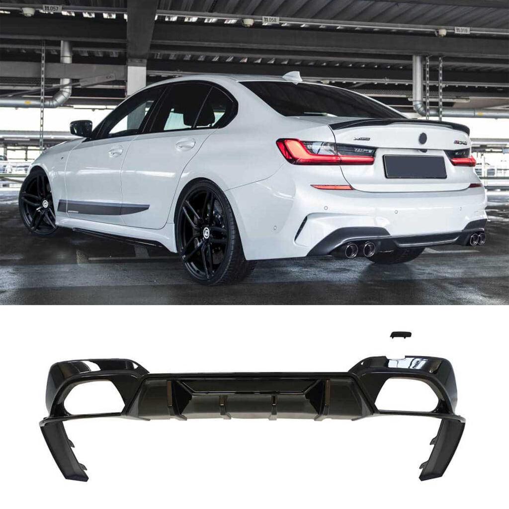 NINTE Rear Diffuser for BMW 3 Series G20 M Sport 330i 340i 320i 330e M340i 2019-2022 Gloss Black ABS Rear Bumper Lip Spoiler Lower Bumper