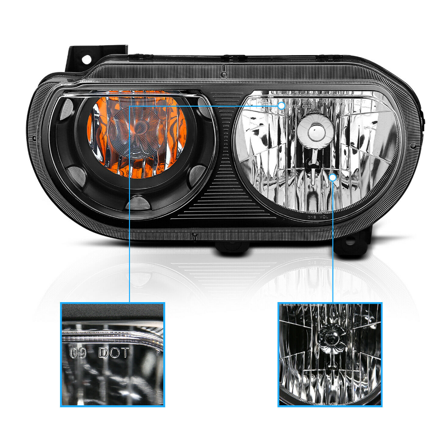 For 2008-2014 Dodge Challenger JDM Headlights Lamp Replacement Black Left+Right - NINTE