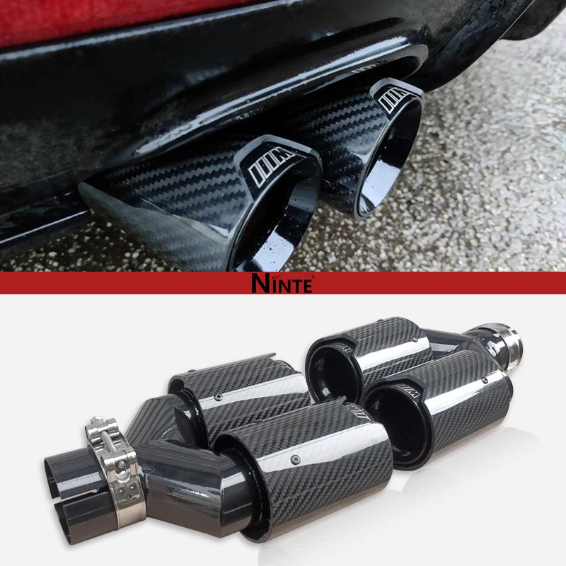 NINTE Dual Exhaust Tip For BMW Universal Tail Pipes Y Style Carbon Fiber 2.5" Inlet 3.5"Outlet - NINTE