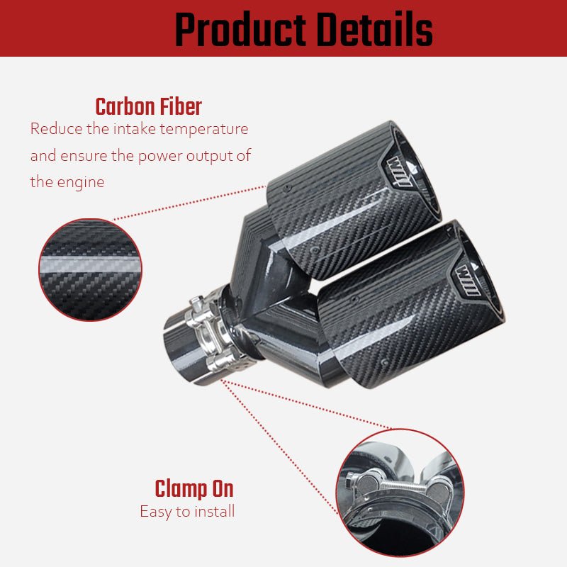 NINTE Dual Exhaust Tip For BMW Universal Tail Pipes Y Style Carbon Fiber 2.5" Inlet 3.5"Outlet - NINTE