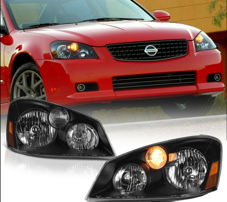 For 2005 2006 Nissan Altima Base S SE SL Sedan Black Front Headlights Headlamps - NINTE