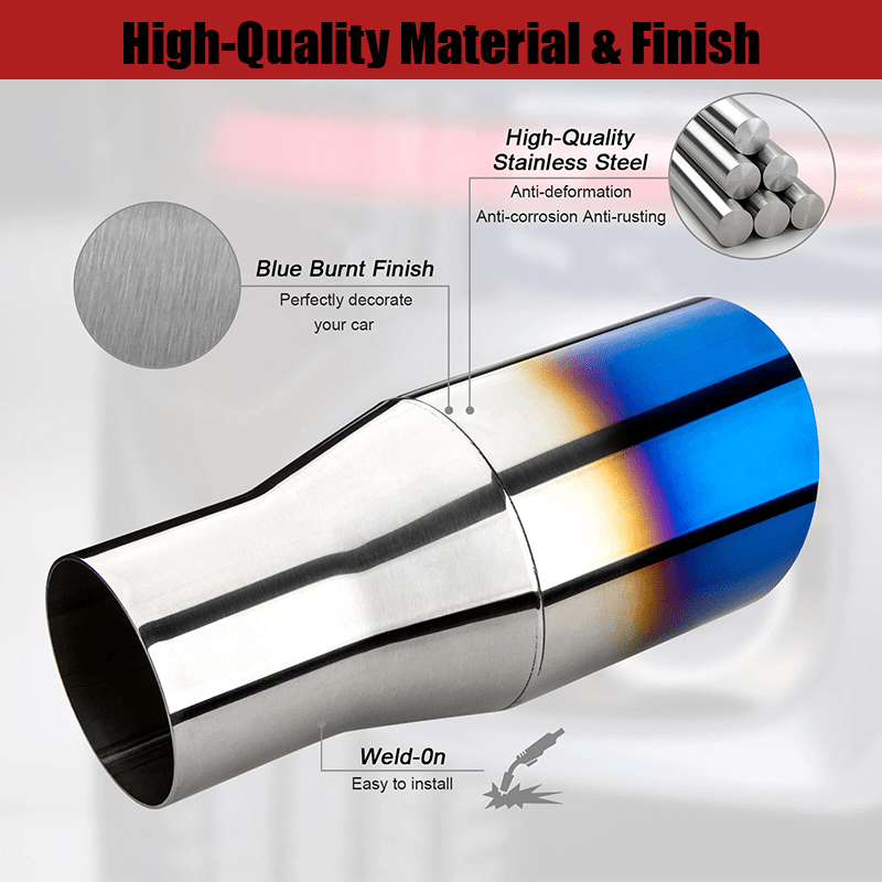 NINTE Pack of 2 Blue Burnt Exhaust Tip 2.5" Inlet 3.5" Outlet 7.75" long 304 Stainless Steel Weld On Single Slant Cut - NINTE
